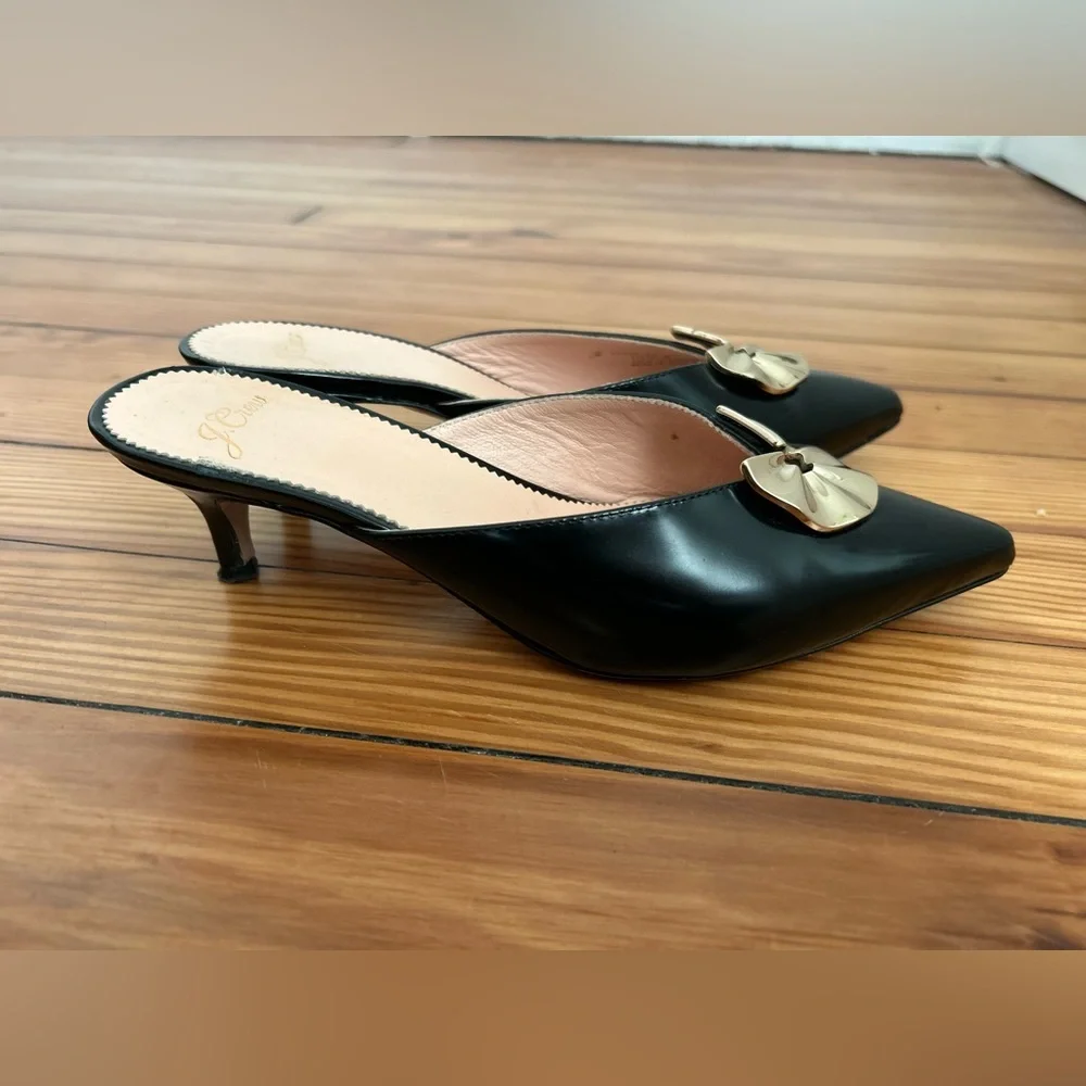 J. Crew Black Spazzo Brooch Eloise kitten heels Mule - Picture 3 of 7